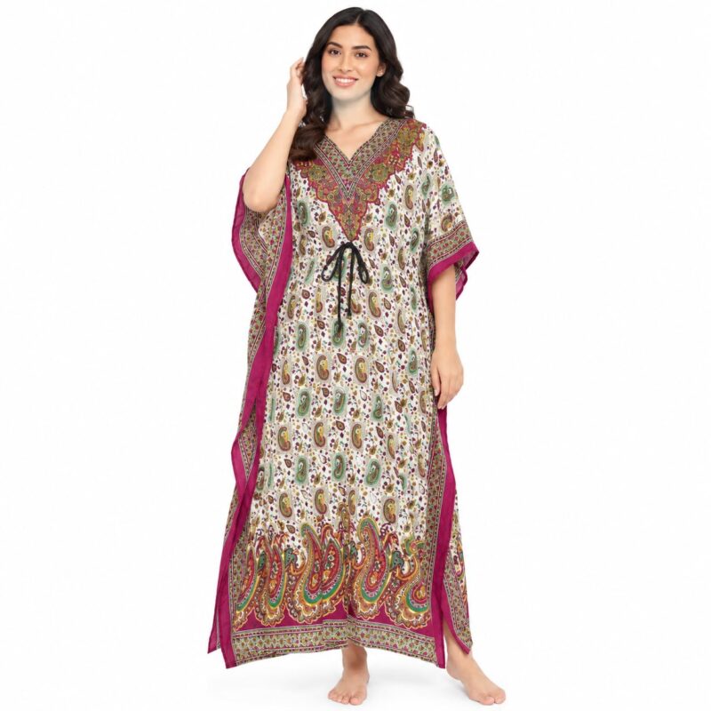 Navya Heritage Women's Paisley Print Kaftan Dress, Full Length, Magenta