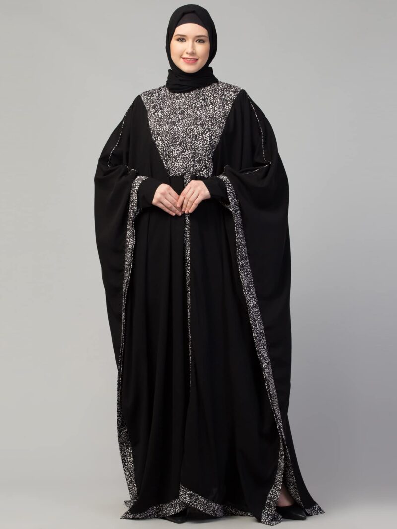 Muslim Closet Free Size Elegant Kaftan Abaya Dual Color Animal Print - Irani Kaftan Burqa for Women and Girls - Image 6