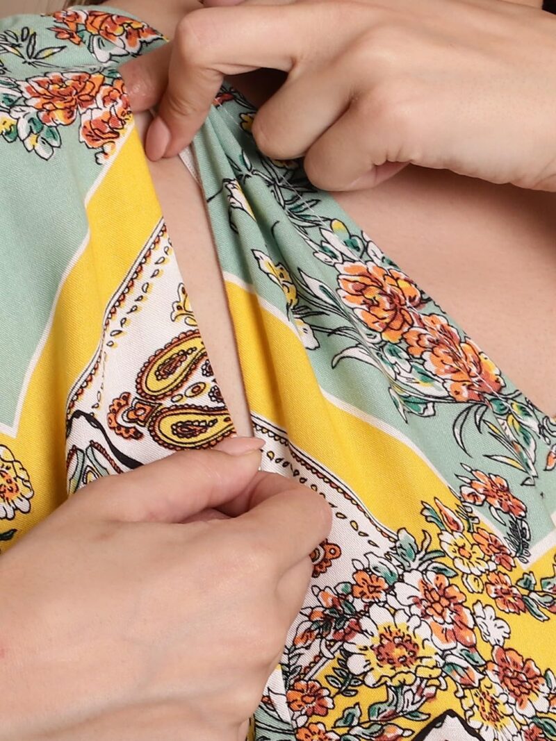 Secret Wish Women Maxi Rayon Yellow Printed Maternity Kaftan Free Size - Image 4