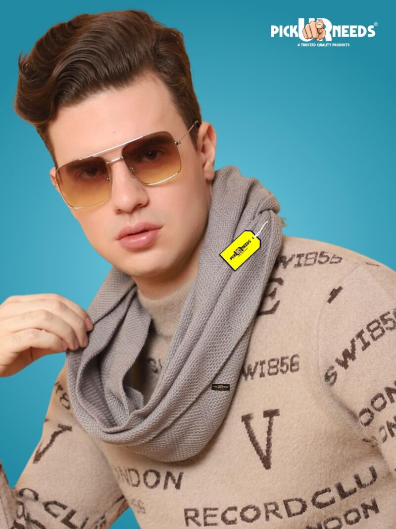 Premium Soft, Warm & Breathable Wool Blend Winter Scarf for Men Fashionable Elegant Muffler (Grey) - Image 5