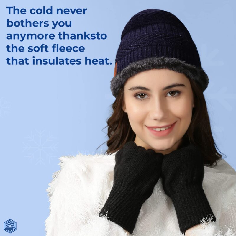 Boldfit Woolen Winter Cap for Women & Men in Winter for Thermal Wear Stylish Soft Caps for Boys & Girls for Warm Wear Head hat Garam Topaa cap's Breathable Lightweight Windproof with hand gloves - Image 4