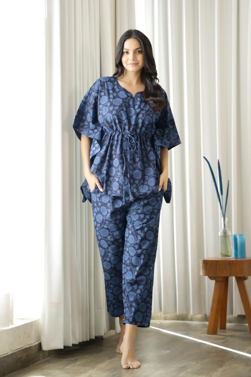 SANSKRUTIHOMES Women's 100% Cotton Printed Kaftan Night Suit & Pyjama Set with Drawstring | Premium Cotton Loungewear | Soft & Breathable Nightwear | Comfortable Everyday Sleepwear for Women - Image 2