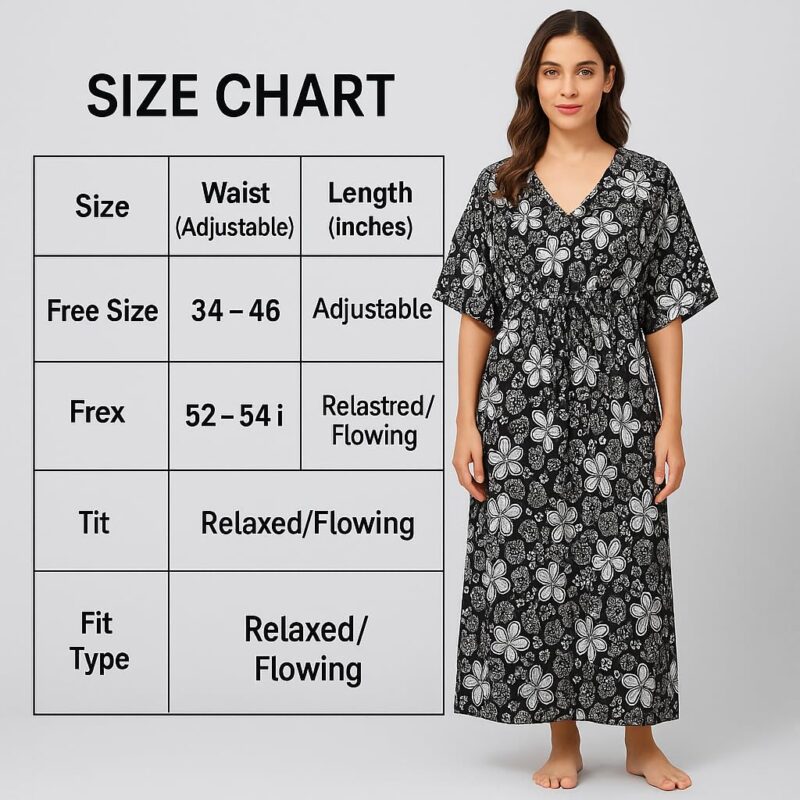 Vlazom Women’s Floral Jispuri Print Cotton Kaftan | Free Size V-Neck Drawstring Maxi Dress | Lounge, Beach & Resort Wear (Purple, Free Size) - Image 2