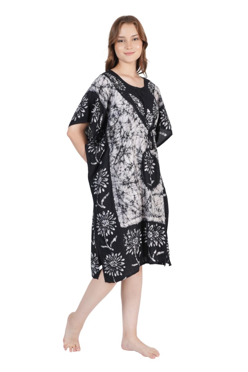 Onekbhalo Women's Cotton Batik Print Knee Length Short Kaftan Nighty (Grey, X-Large) - Image 3