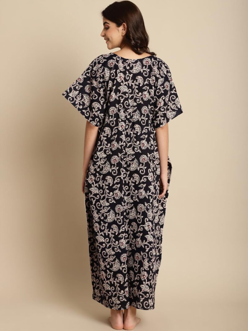 Secret Wish Women Cotton Maxi Black & White Batik Print Floral Kaftan, Free size - Image 3