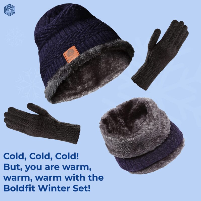 Boldfit Woolen Winter Cap for Women & Men in Winter for Thermal Wear Stylish Soft Caps for Boys & Girls for Warm Wear Head hat Garam Topaa cap's Breathable Lightweight Windproof with hand gloves - Image 3