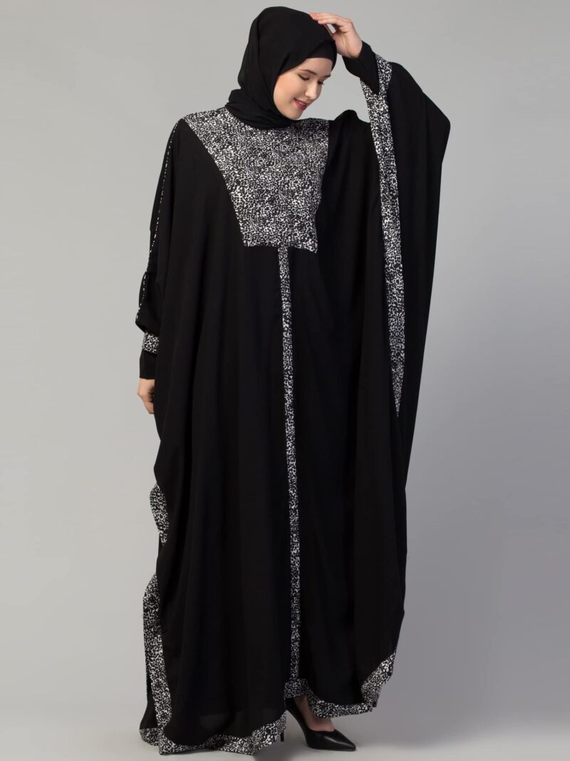 Muslim Closet Free Size Elegant Kaftan Abaya Dual Color Animal Print - Irani Kaftan Burqa for Women and Girls - Image 3