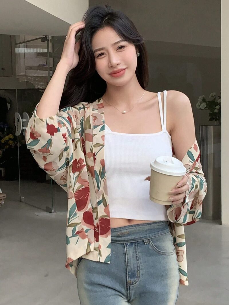 TOPLOT Women's Front Open Floral Printed Shrug Top Regular Fit (Shrug-5148-Apricot-XXL) - Image 5