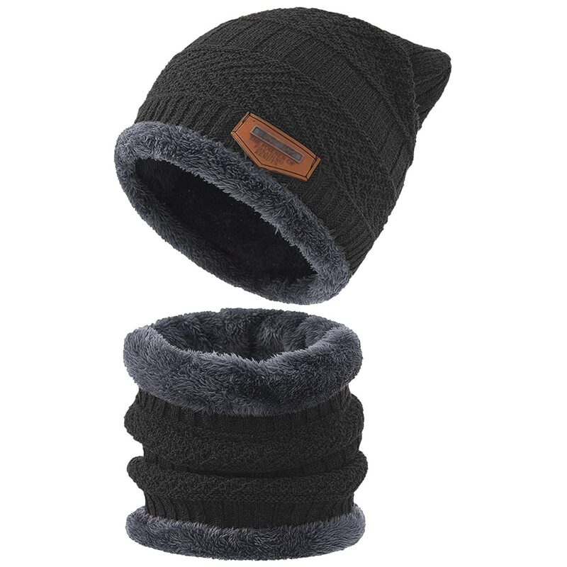 Wearslim Wool Premium Warm Knit Casual Style Hats, Skull Cap With Neck Warmer Winter Wear Beanie Hats Scarf Set For Men And Women - Black, One Size - Image 3