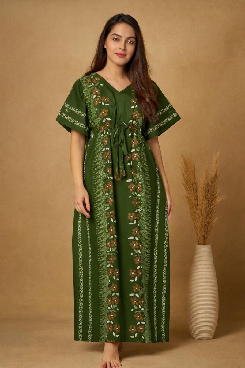 Bahumaan Pure Cotton Kaftan Nighty for Women | Kaftan Maxi for Women | Kaftan Night Gowns for Women | Cotton Nighty for Women Stylish | (Green, Free Size) - Image 6