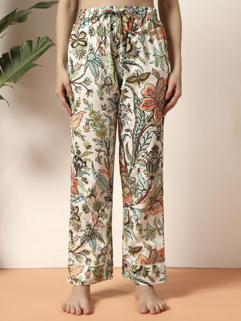 Ravaiyaa Women White Floral Printed Pure Cotton Night Suit | Printed Night Suit | Comfortable Cotton Night Dress & Sleepwear | Cozy Pyjama Set | Cotton Night Suit - Image 5