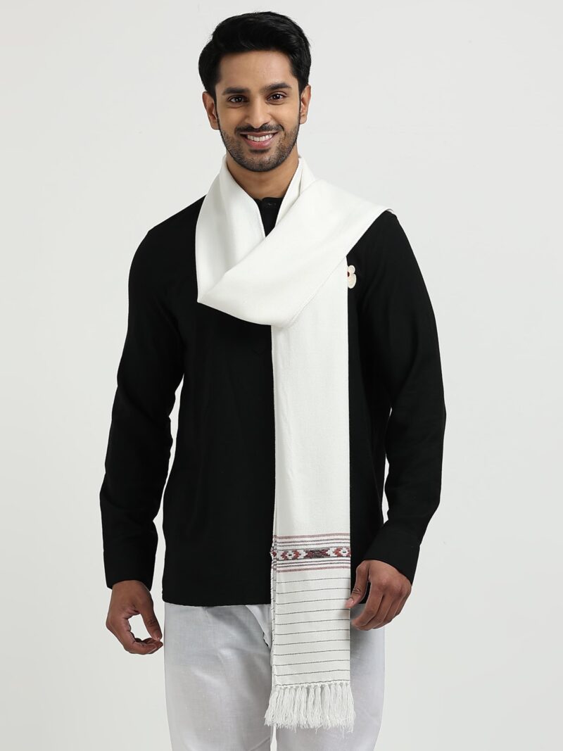 Arvore Bunkaar Handwoven Woolen Muffler for Men (White Kullu) - Image 4