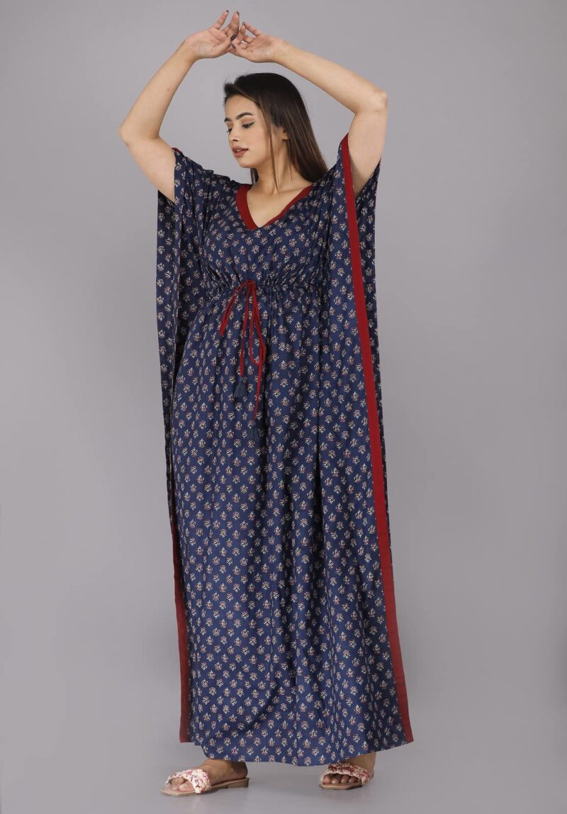 Urali Women's Printed 100% Cotton Maxi Kaftan (Navy Blue, Free Size) - K110 - Image 6