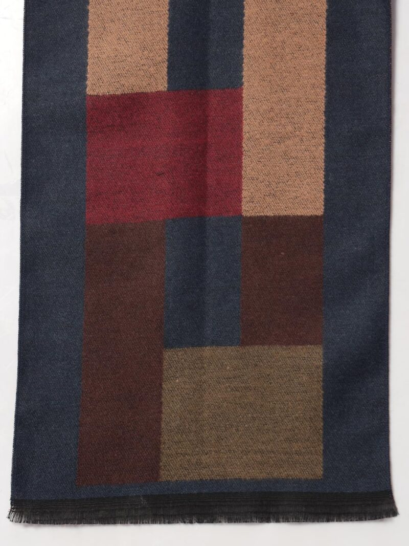 Ravaiyaa - Attitude is everything Men's Reversible Checks Pattern Winter Wool Scarf, Muffler 72"x12" Inch (Blue & Beige) - Image 5