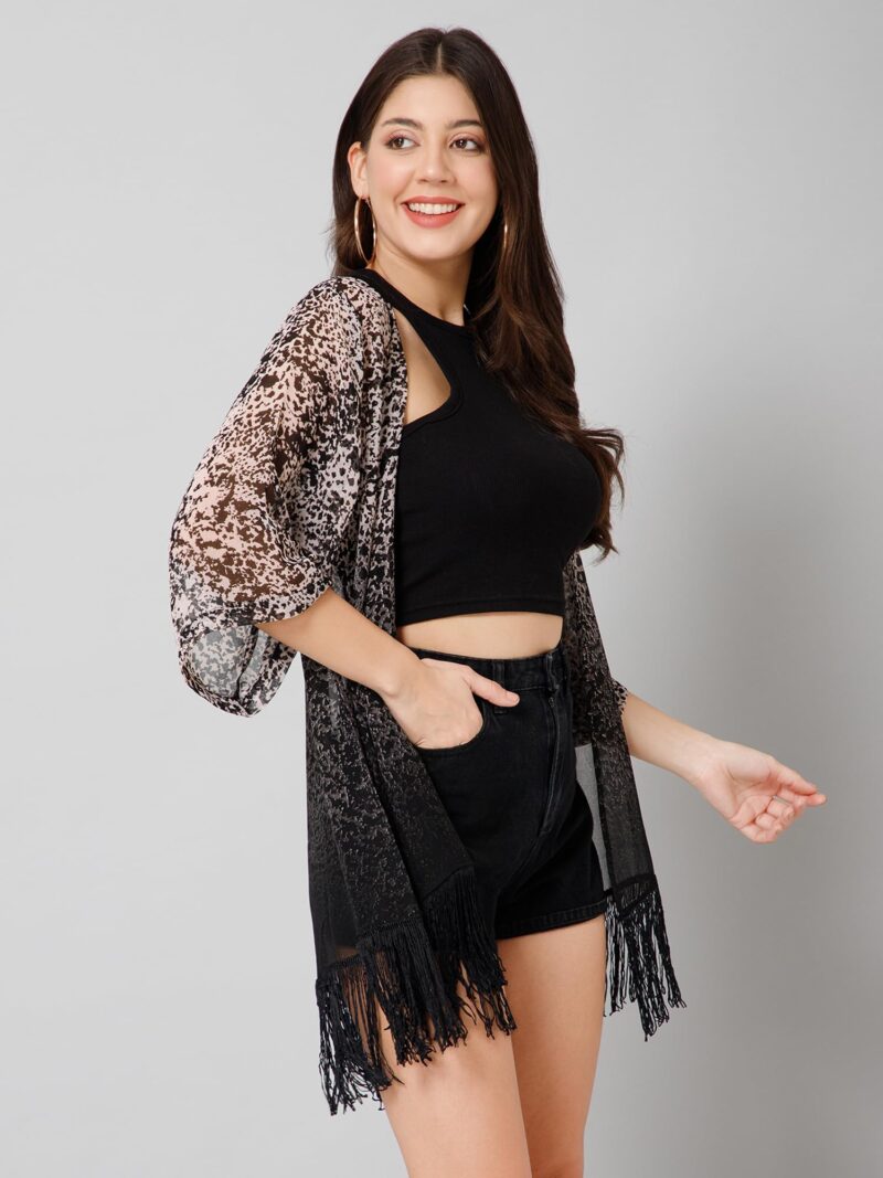 Purys Animal Print Ombre Shrug for Women | Lightweight Kimono Cover-Up | Casual Outerwear with Fringes for Layering and Summer Fashion - Image 4
