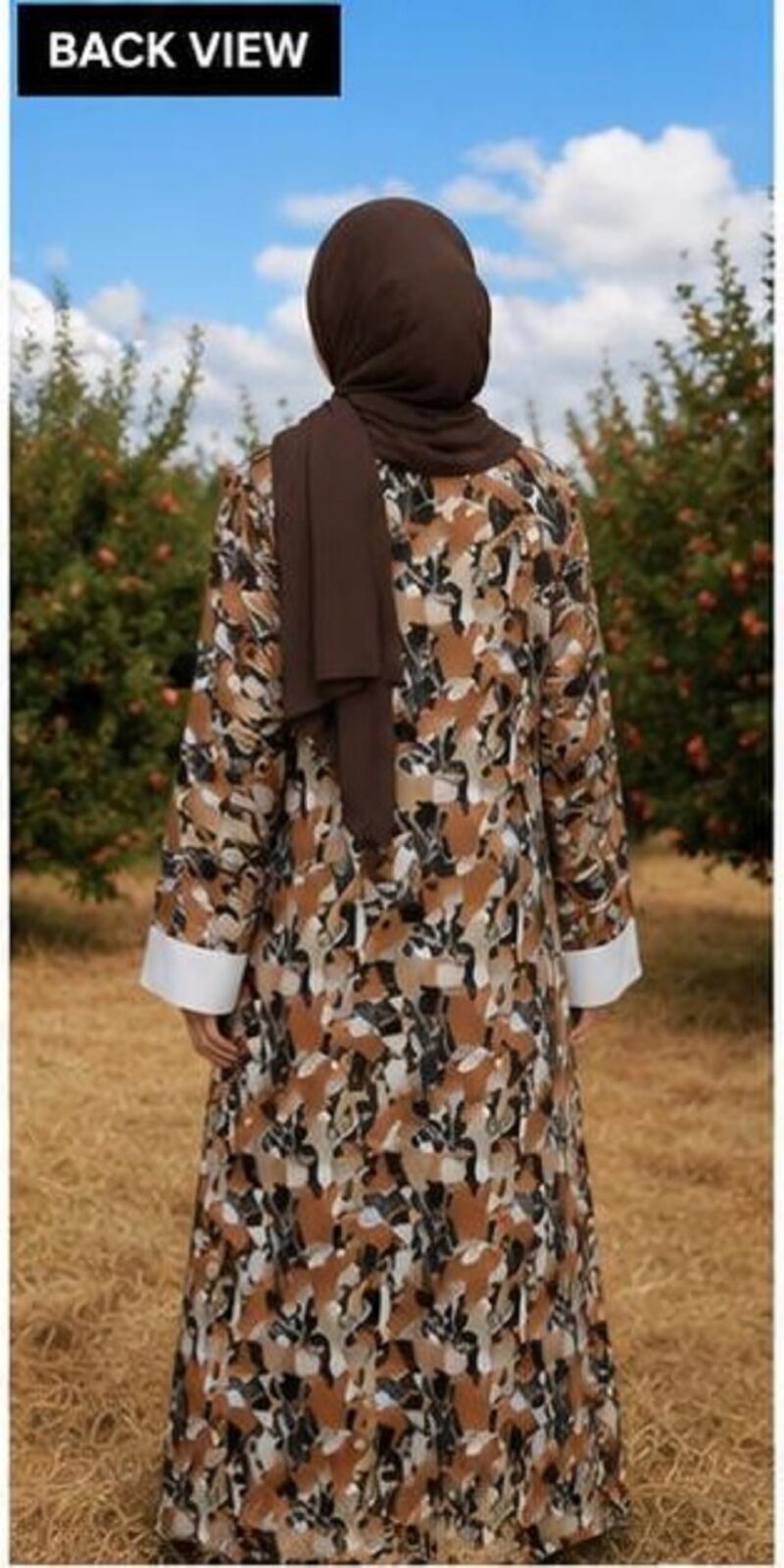 ASMABAYA Women's Printed Open Front Abaya | Dubai Style Muslim Cardigan Abaya | Modest Wear Long Kaftan with Inner Dress | Islamic Maxi Dress for Women - Image 3