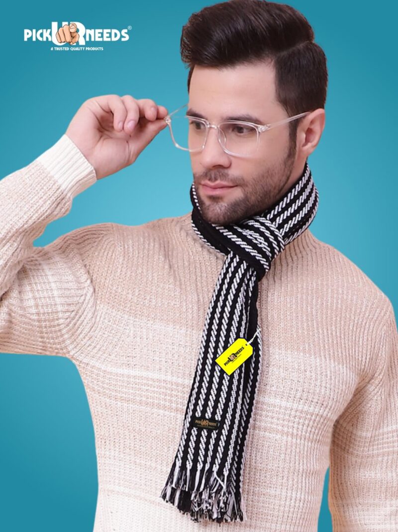 Premium Men's Warm And Stylish Woolen Muffler With Multicolour Stripes And Stylish Tussles Ends - 70 Inches * 11 Inches (P19) - Image 3