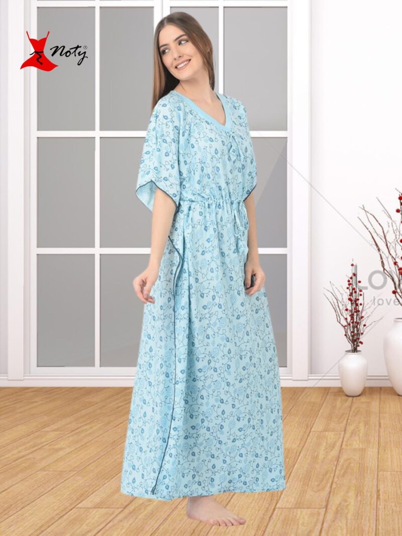 Noty Women's Soft Cotton Kaftan Maxi Nightgown Nighty Nightdress Nightwear - Cotton -V-Neck- Floral (Free Size, Mint Green) - Image 2