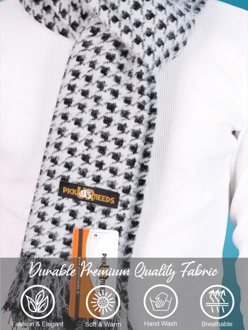 Soft Warm Woolen Premium Winter Muffler for Men Scarf with Stylish Check Pattern Long & Comfortable Cold Weather Neck Wrap (Grey Black) - Image 6