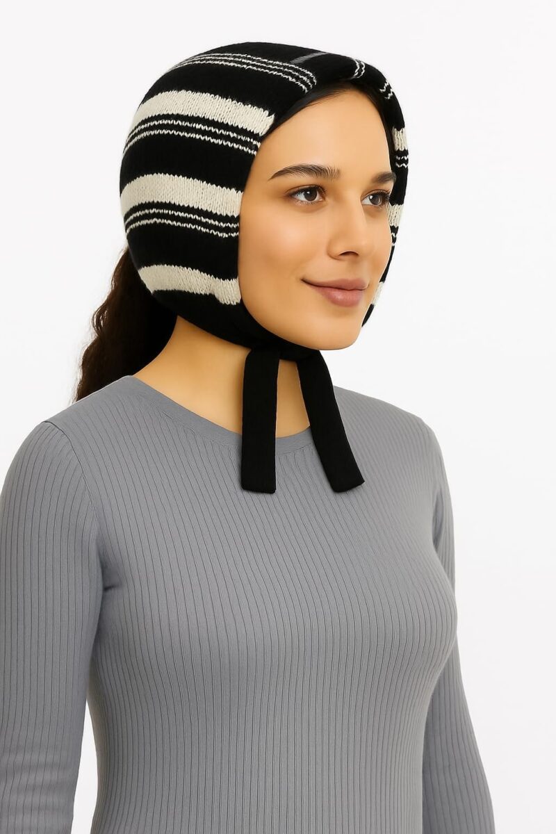 NISHVITH Lines - Stylish Winter Knit Muffler, Striped Pattern, Ear Protection Design with Ties, Warm Casual Wear for Women(Pack of 2, Multicolor, Color Varies) - Image 3