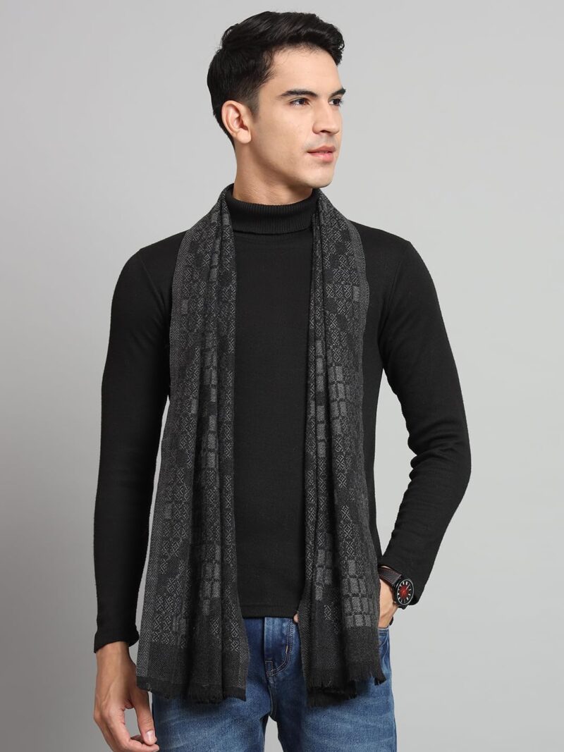 Ravaiyaa - Attitude is everything Men's Geometric Pattern Casual Muffler Winter Wool Long Scarf 72"x14" Inch (Black) - Image 2