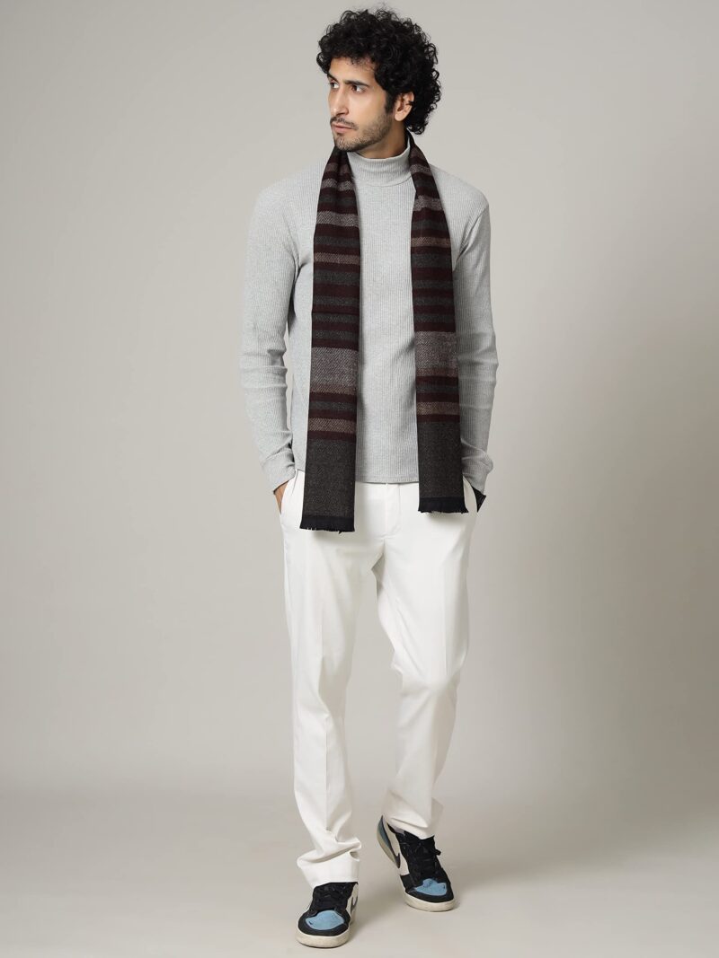 Ravaiyaa - Attitude is everything 100% Pure Wool Muffler For Men's Classic Striped Pattern Scarf Soft & Warm Woolen Muffler (Dark Brown) - Image 2