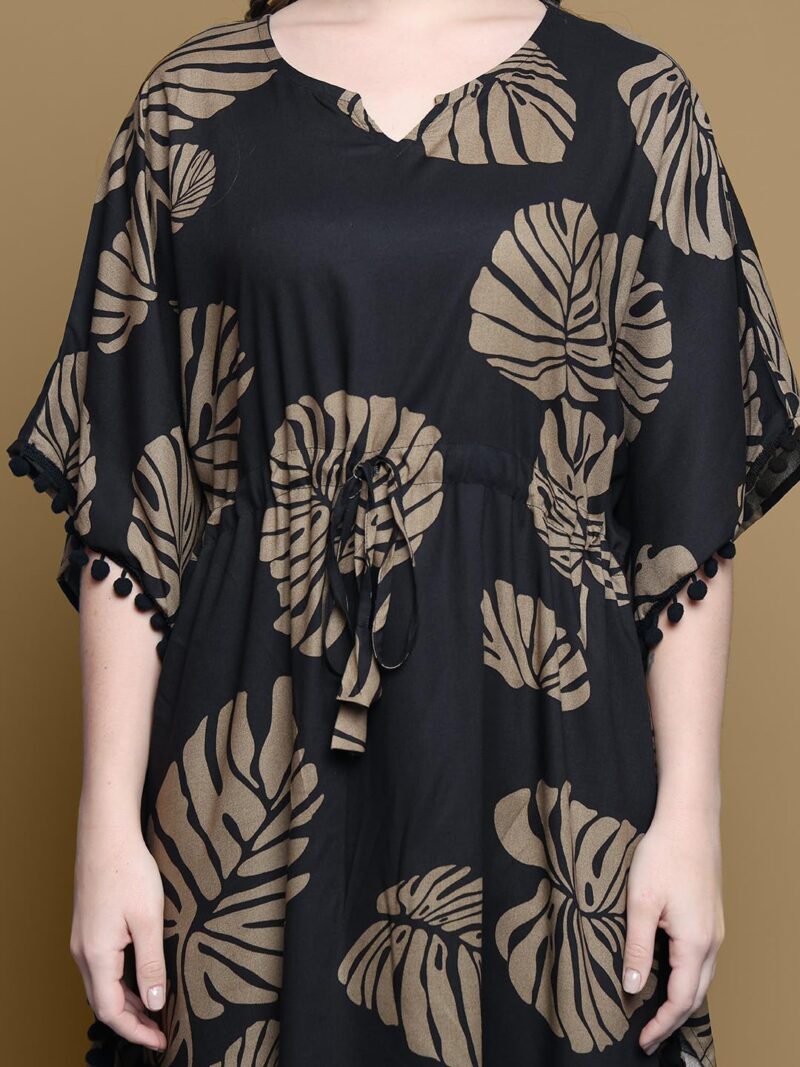 Secret Wish Black Floral Rayon Kaftan Full Length - Image 5