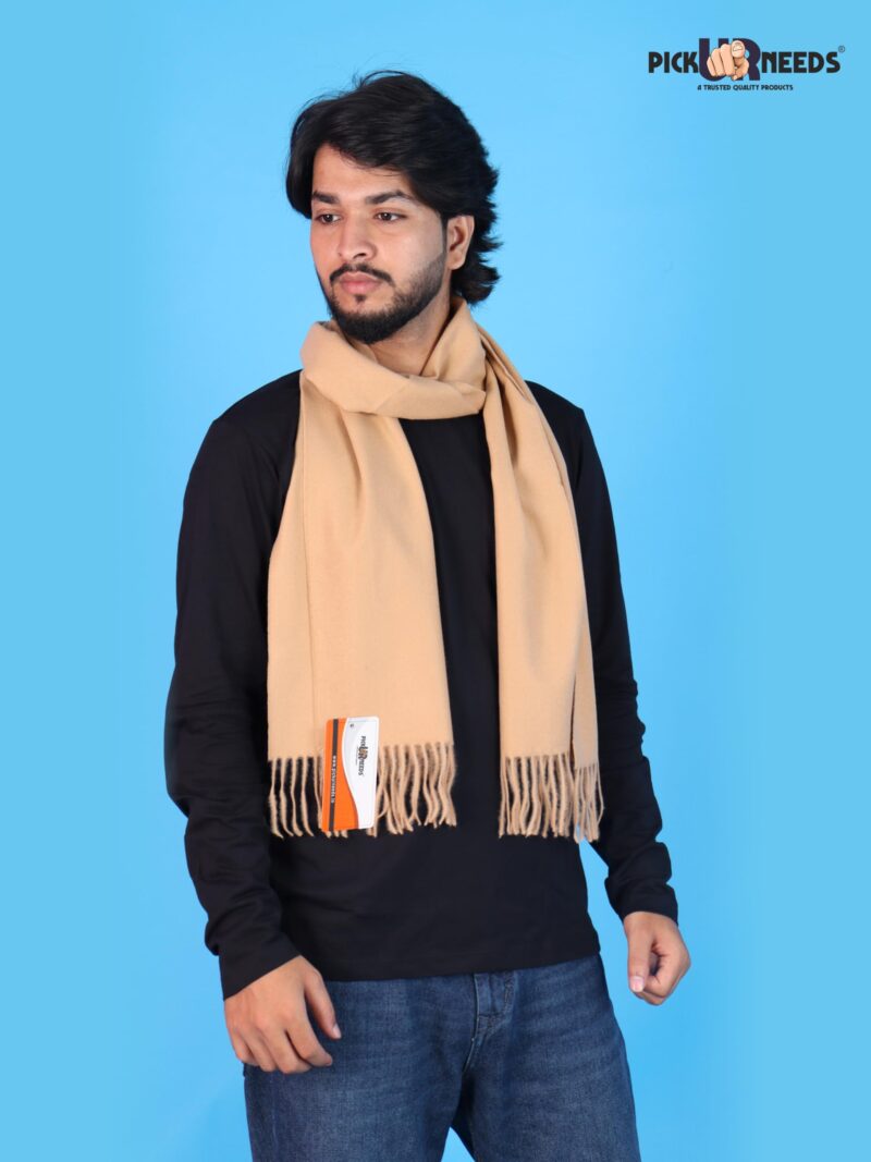Men’s Woolen Muffler Scarf Soft Warm Boys Winter Neck Wrap, Elegant Solid Style, Long Design with Decorative Fringes - Image 4