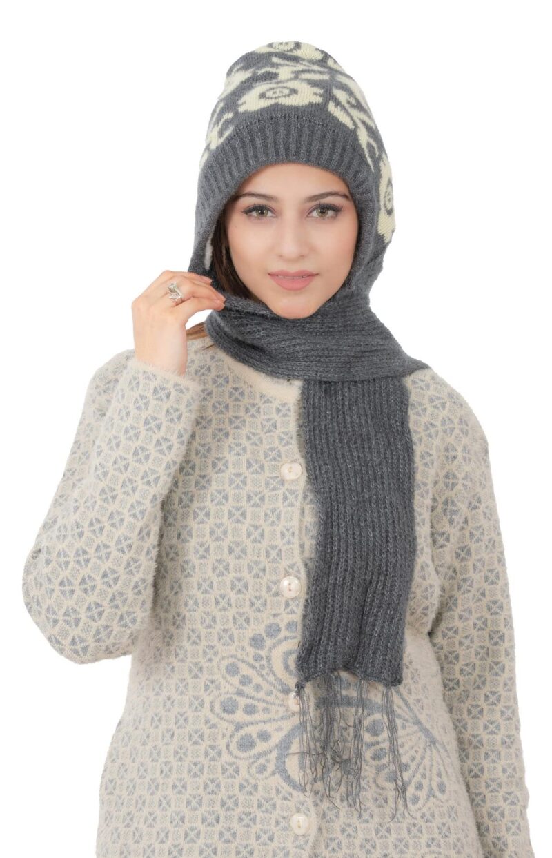 AMOLDO Women's Wool Blend Cap with Muffler (Cap -122_Grey_Free Size) - Image 2