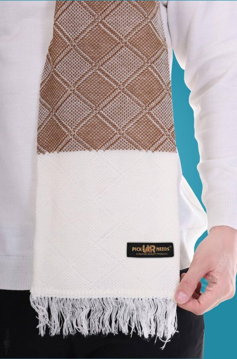 Men's Warm And Stylish Woolen Muffler With White End Strips Design And Stylish Tussles Ends Muffler For Men (WP-BN-01) - Image 6