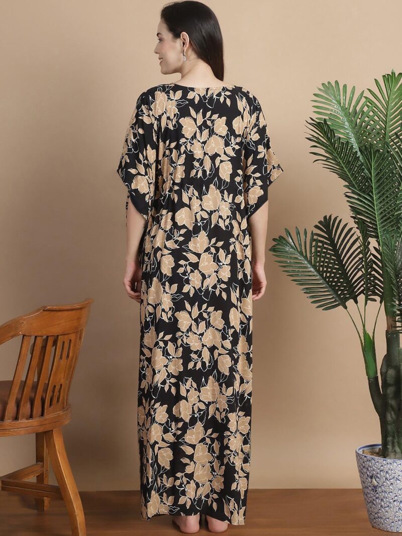 Secret Wish Women Rayon Black & Golden Floral Maternity Kaftan/Free Size/Feeding/Nursing/Zipper/Drawstring/Printed/Full Length - Image 5