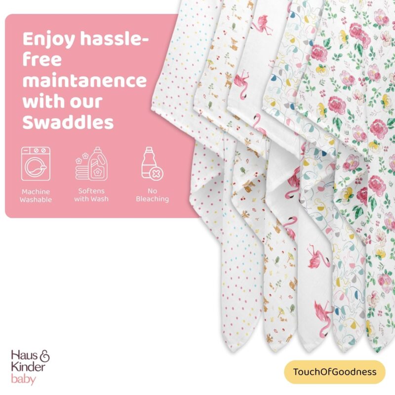 haus & kinder 100% Cotton Muslin Swaddle Wrap for New Born Baby | Pack of 5 (100×100 cm) | Baby Blanket & Swaddles for Newborn | Safari Squad Collection - Image 5