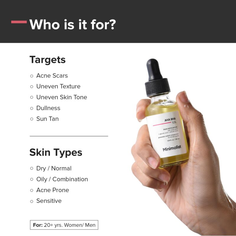 Minimalist 10% AHA BHA Exfoliating Serum For Beginners, AHAs (Lactic Acid & Glycolic Acid) & BHA (Salicylic Acid) Serum, 30ml - Image 3