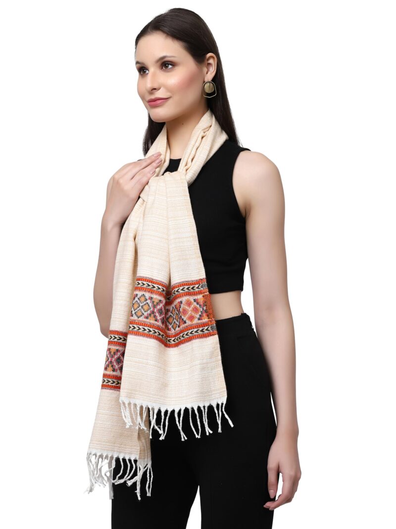 Weavers Villa Acro Wool Women's Muffler (MF-901,Cream, Size: 34CM X 200CM) - Image 5