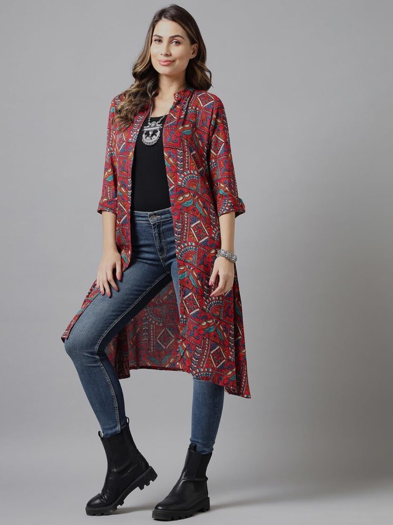 Azira Rayon Abstract Print Front Open Shrug | Blue Color | Calf Length| Western & Casual Wear| Summer Wear | Shrugs for Woman Stylish - Image 4