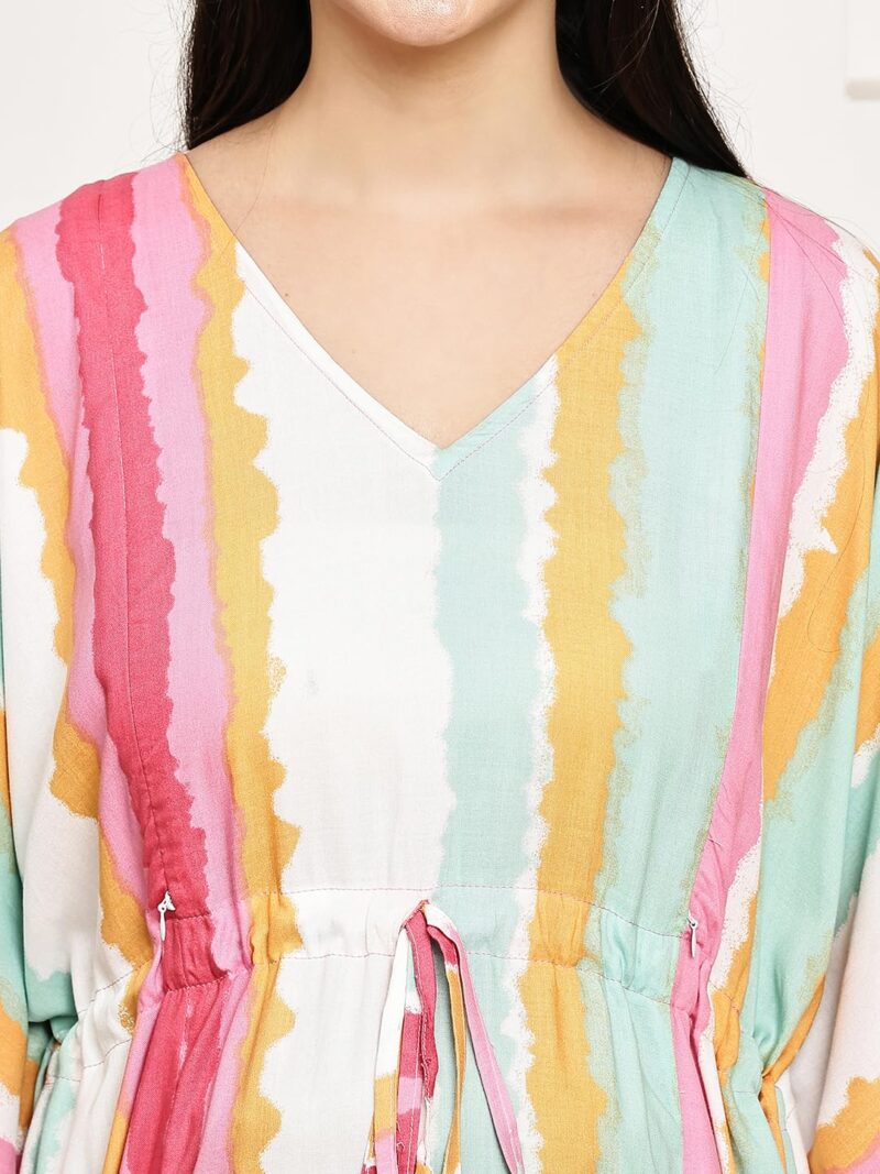 Secret Wish Multi-Coloured Striped Rayon Maternity Kaftan/Maxi Nighty/Free Size/Feeding/Nursing/Zipper/Drawstring - Image 3