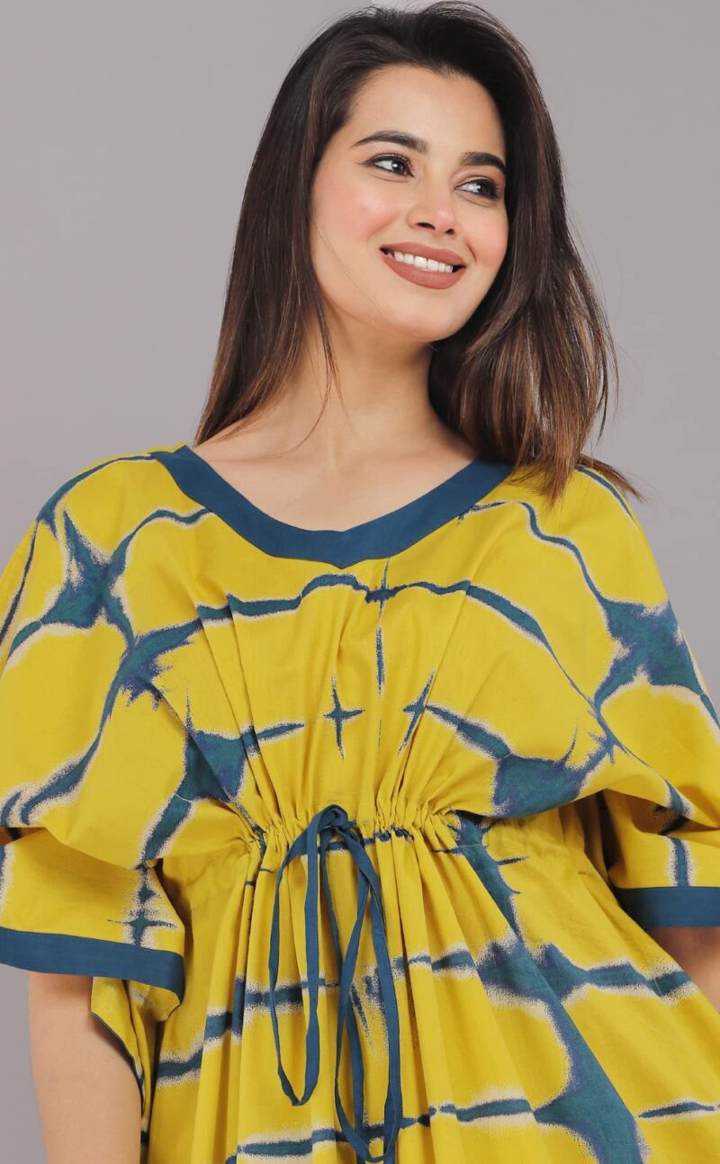 Urali Women's Printed 100% Cotton Casual Style Kaftan (Yellow, Free Size) - K116 - Image 3