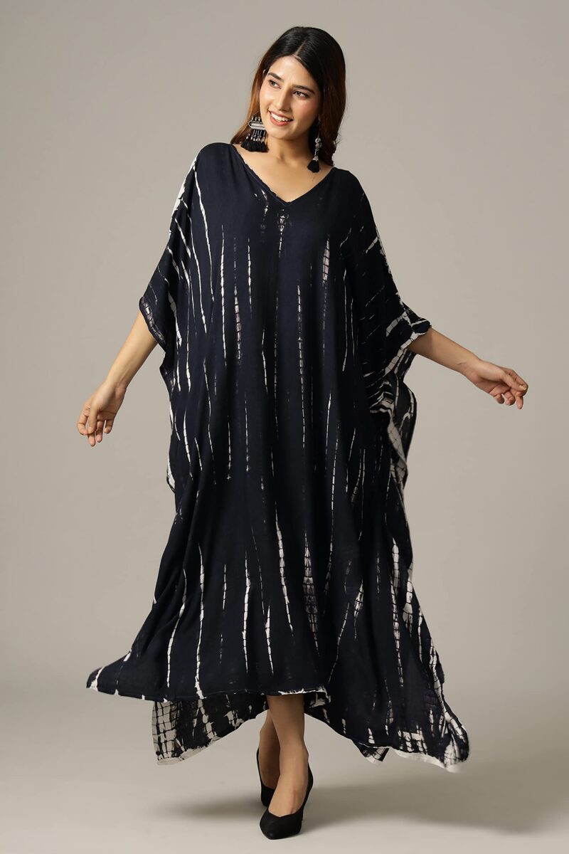 Ravaiyaa - Attitude is everything Women's Rayon Tie Dye Shibori Maxi Length Nighty (TKL-5_Black_L) - Image 6