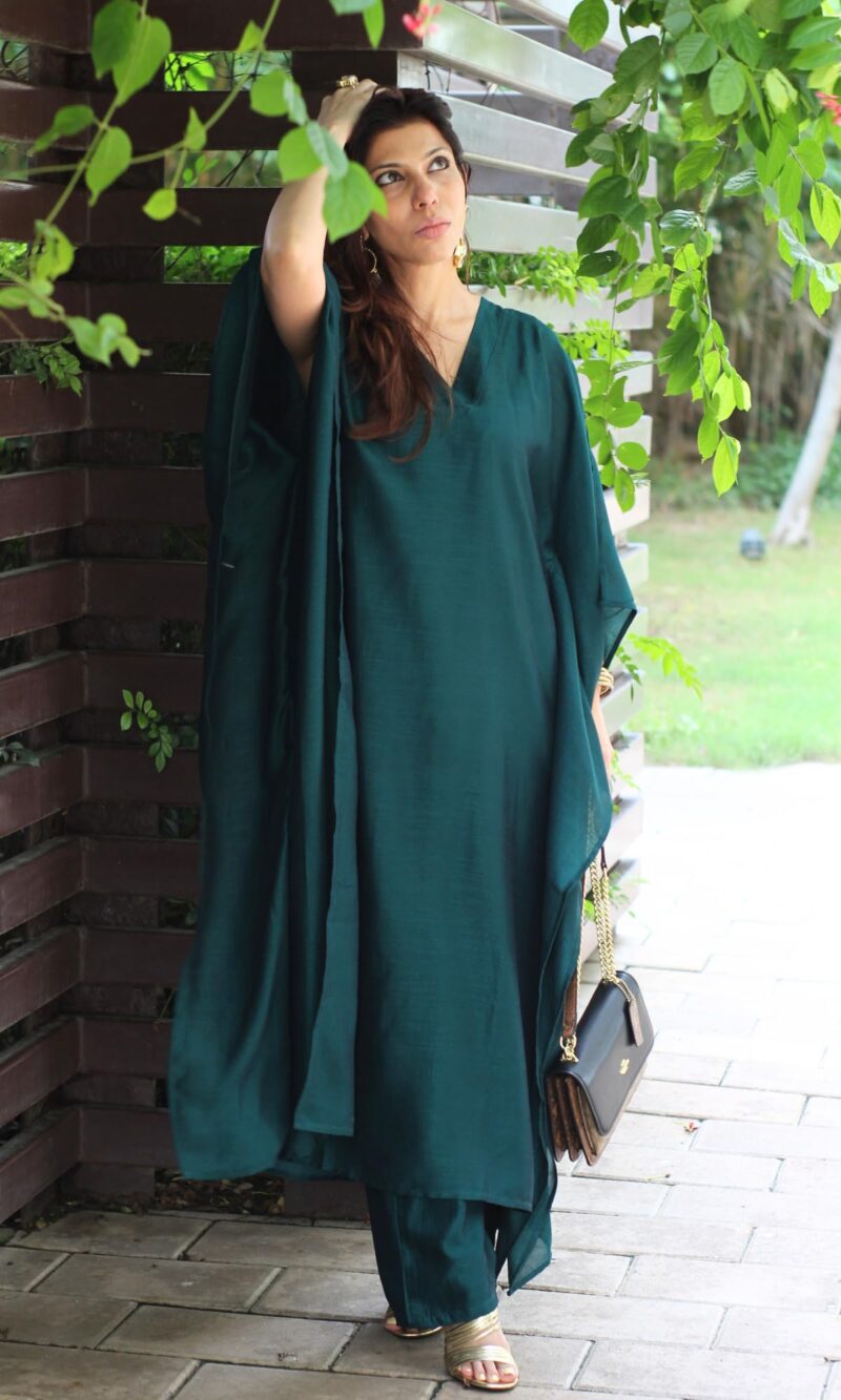 GoSriKi Women's Poly Solid Straight Kaftan Kurta with Palazzo for Women (NAYAJA Green-GS_XXL_Green_XXL) - Image 5