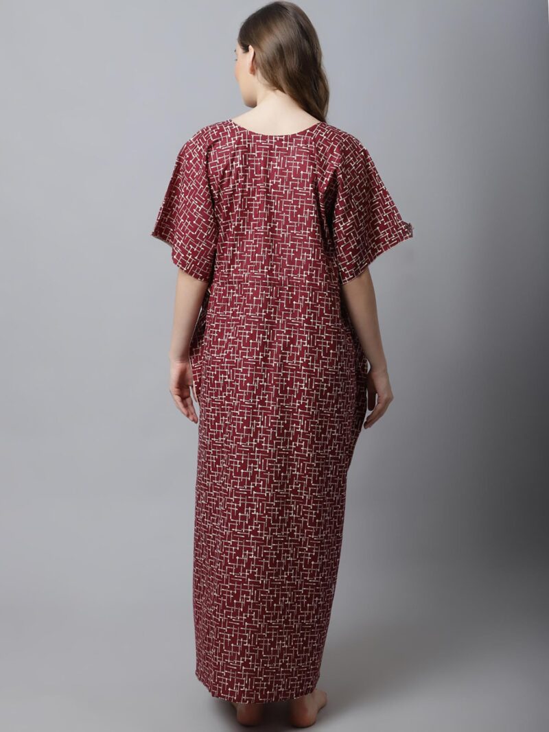 Secret Wish Women's Cotton Printed Maroon Kaftan Maxi Nighty, Free Size - Image 3