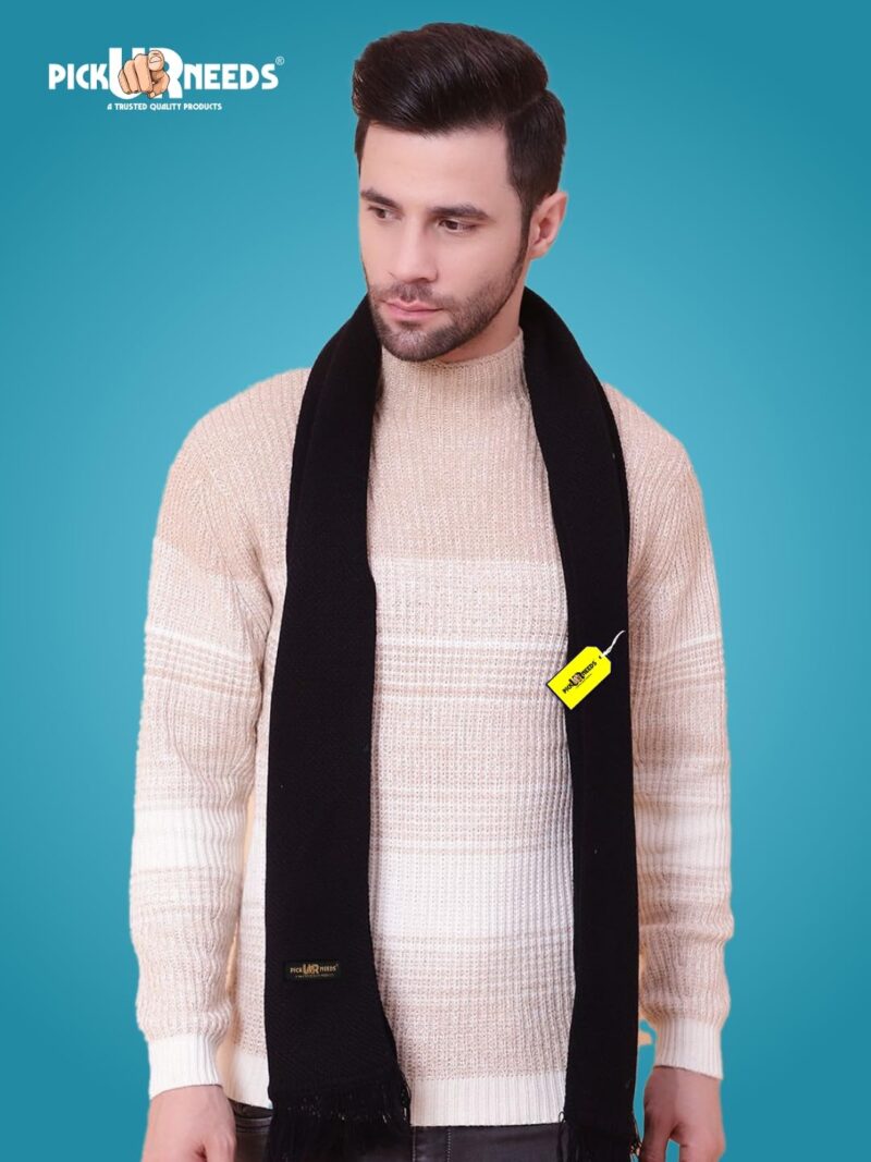 Premium Soft, Warm & Breathable Wool Blend Winter Scarf for Men Fashionable Elegant Muffler (Black) - Image 4
