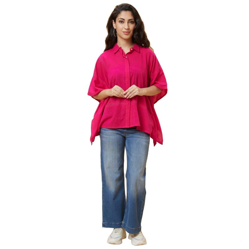 Globus Women Solid Shirt Collar Lace Inserts Kaftan Tunic - Image 2