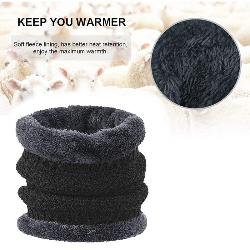 Wearslim Wool Premium Warm Knit Casual Style Hats, Skull Cap With Neck Warmer Winter Wear Beanie Hats Scarf Set For Men And Women - Black, One Size - Image 4