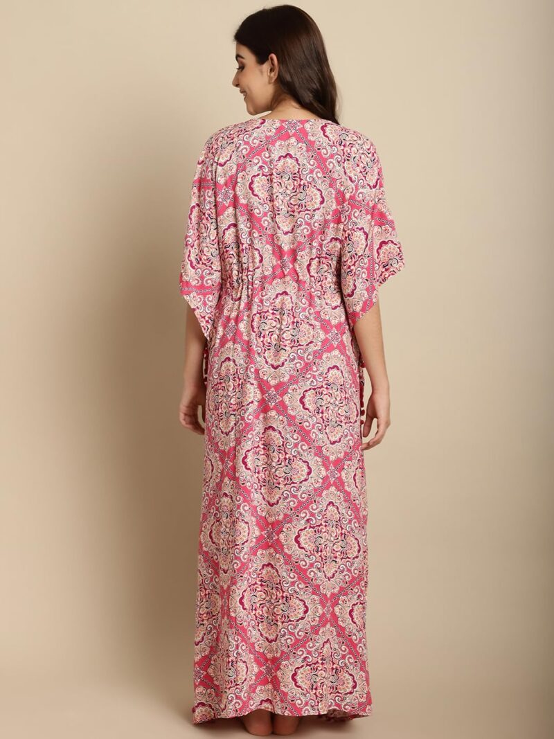 Secret Wish Women's Rayon Pink Kaftan Nighty/Free Size/Scree Print/Drawstring/Nightdress/Nightwear/Full Length - Image 3