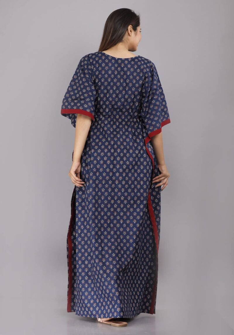 Urali Women's Printed 100% Cotton Maxi Kaftan (Navy Blue, Free Size) - K110 - Image 5