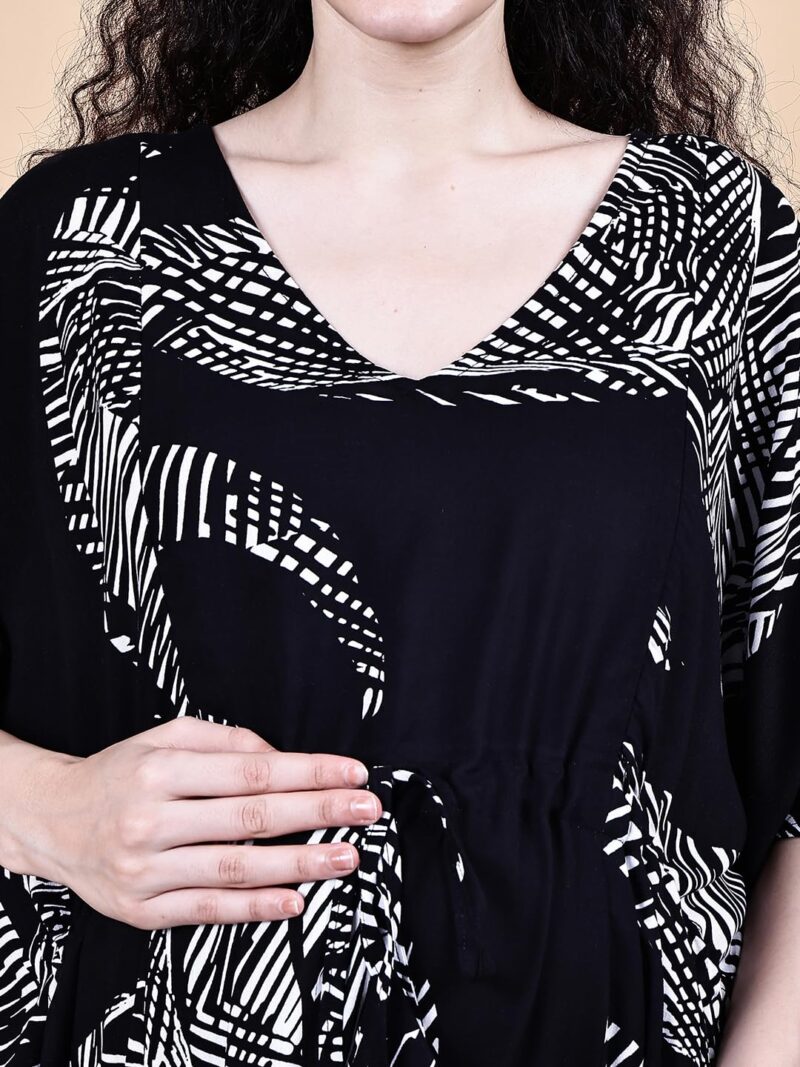 Secret Wish Rayon Maternity Kaftan Nighty/Free Size/Feeding/Nursing/Zipper/Drawstring/Full Length (Black III) - Image 3