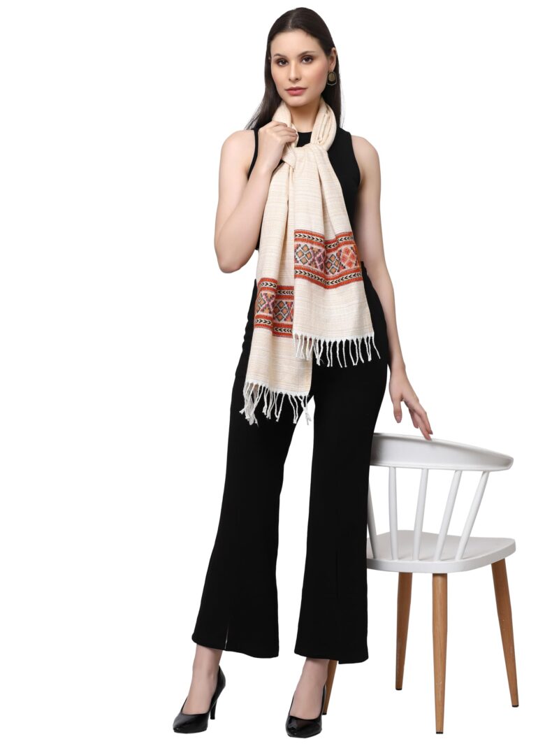 Weavers Villa Acro Wool Women's Muffler (MF-901,Cream, Size: 34CM X 200CM) - Image 4