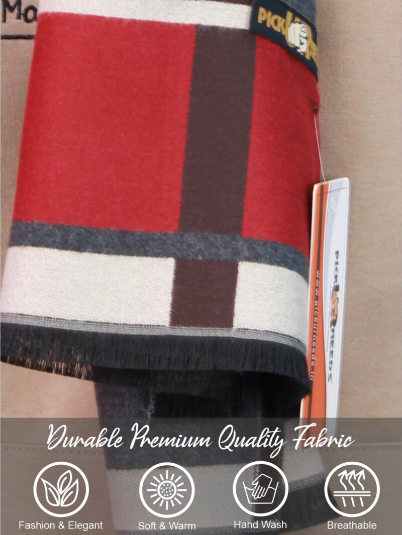 Wool Blend Muffler for Men Soft Winter Scarf with Elegant Checks All-Day Comfort (RED BEIGE) - Image 6