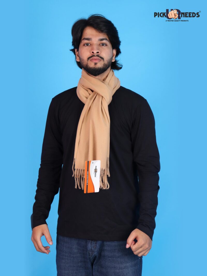 Men’s Woolen Muffler Scarf Soft Warm Boys Winter Neck Wrap, Elegant Solid Style, Long Design with Decorative Fringes - Image 5