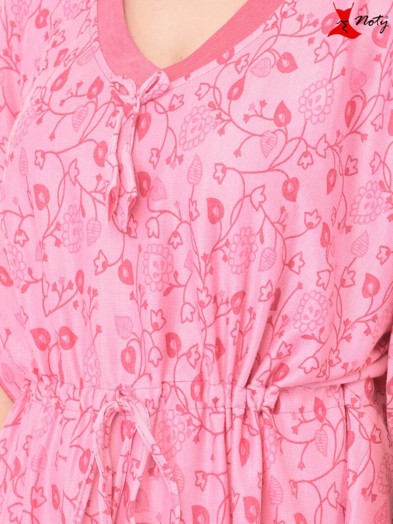 Noty Women's Soft Cotton Kaftan Maxi Nightgown Nighty Nightdress Nightwear - Cotton -V-Neck- Floral (Free Size, Rose Pink) - Image 6